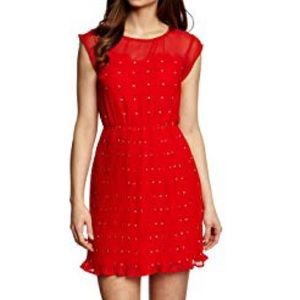 Sugar‎ hill Boutique red ladybug chiffon pleated dress women’s size S Small